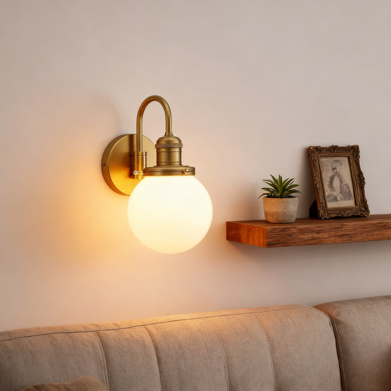 Applique murale câblée à 1 lumière avec abat-jour en verre laiteux, luminaire à col-de-cygne rétro moderne Boho pour meuble-lavabo, chambre à coucher, cuisine, éclairage intérieur