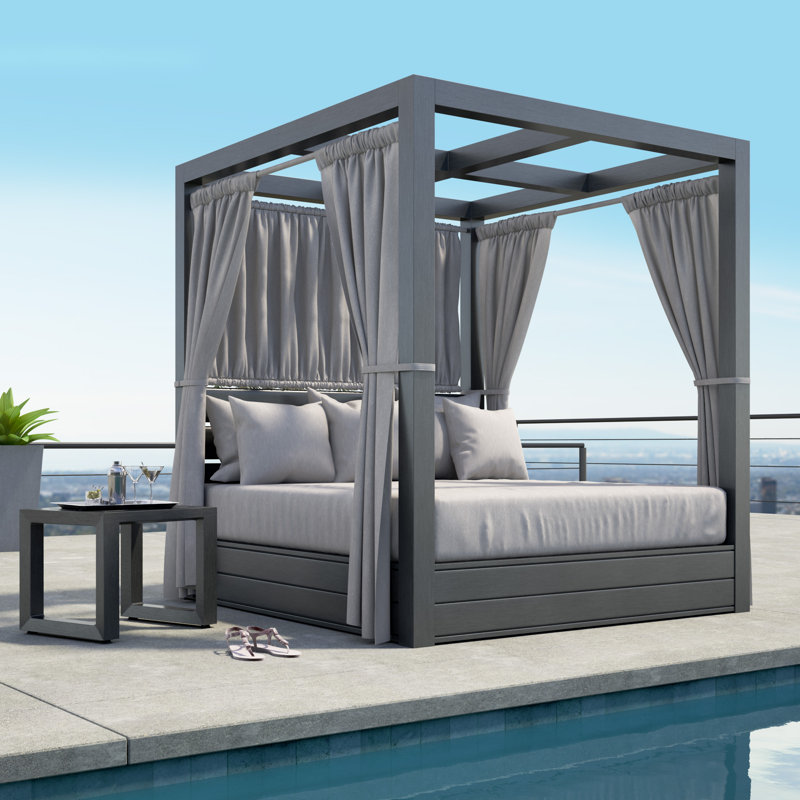 Redondo Resort King Day Bed in Canvas Natural, No Welt, Canvas Natural Sunbrella®, Gray