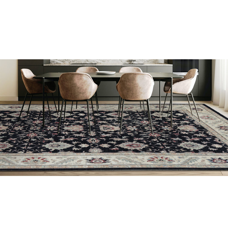 Zarbof Wool Oriental Area Rug in Black