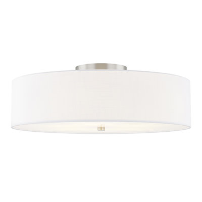 Textile - Classic Drum Semi-Flush - Linen Fabric Shade