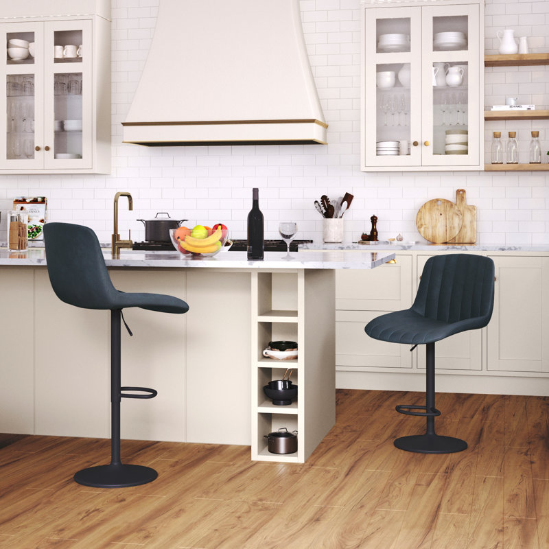 Adjustable Height Counter Stool with Metal Frame, Navy