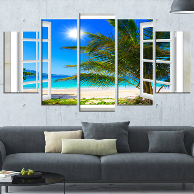 " Window Open To Beach With Palm " 5 - Pieces