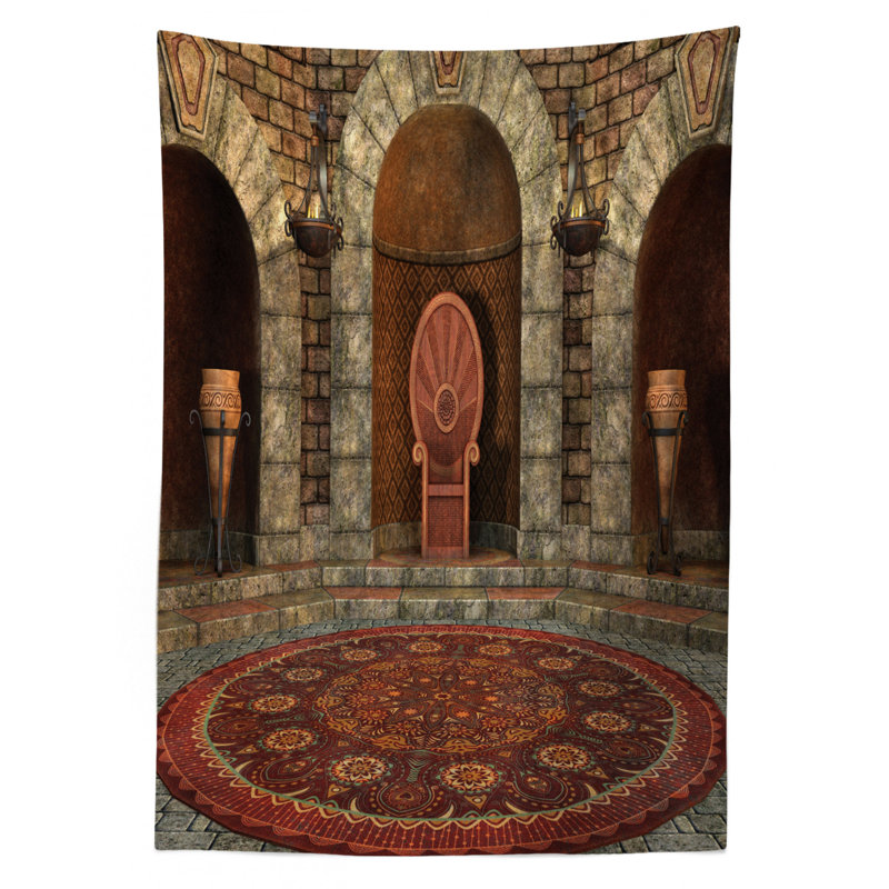 Gothic Tablecloth, King In Vintage Style Palace Chandelier Medieval Architecture Theme, Rectangular Table Cover For Dining Room Kitchen Decor, 52" X 70", Burgundy Grey