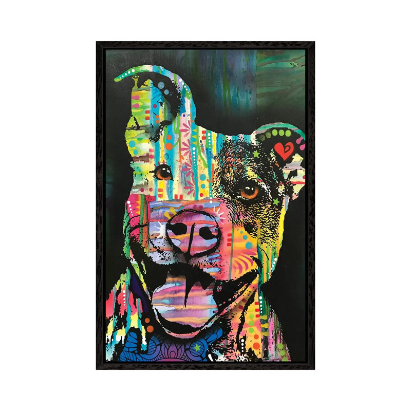 Exhuberant Pit Bull by Dean Russo - Print on Canvas, Black Framed, 66.04cm H x 45.72cm W x 3.81cm D