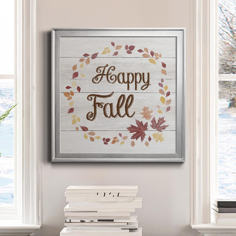 «Happy Fall», art textuel sur toile, Argent, H 34,5 po x l 34,5 po x P 1,5 po