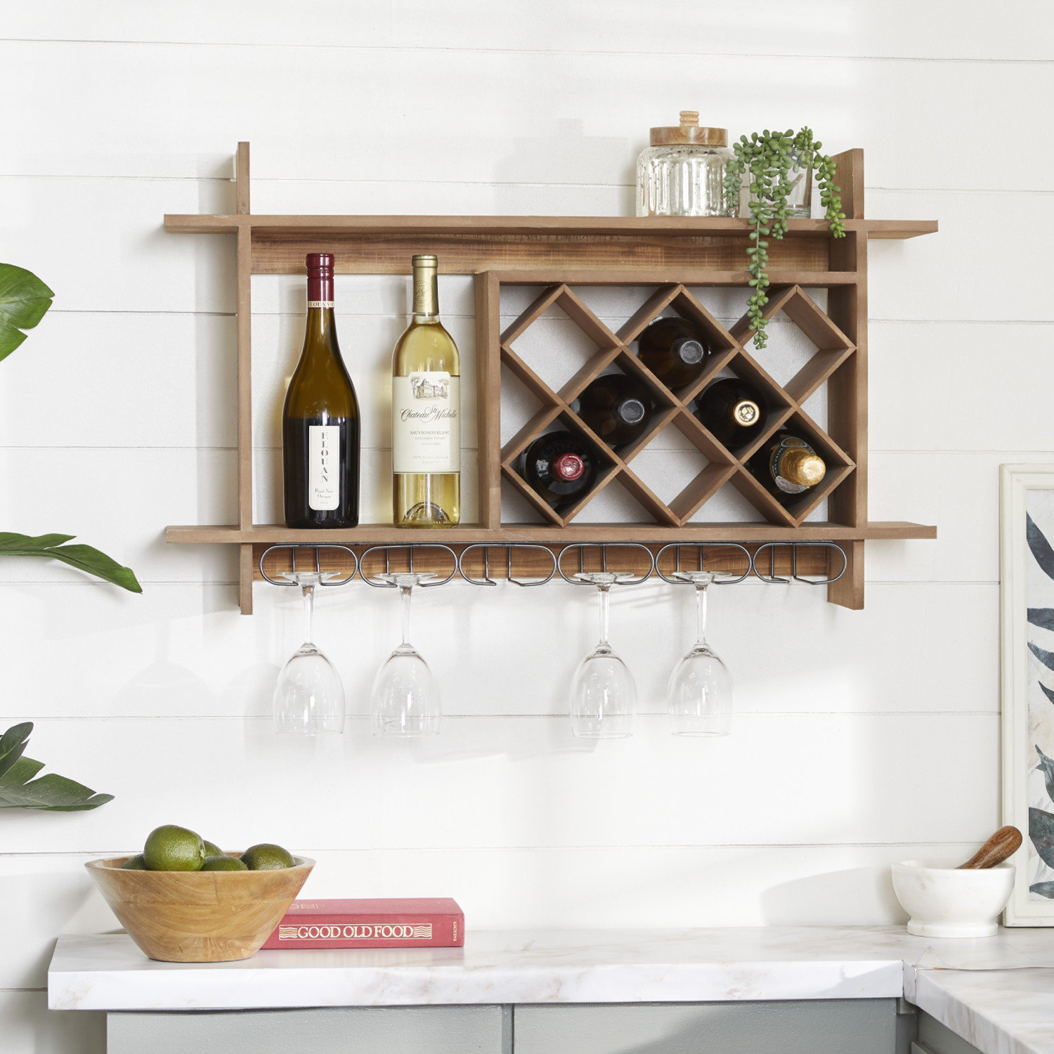 Glass Holder Wall Mounted Wine Cabinet With Glass Wood Wine Rack