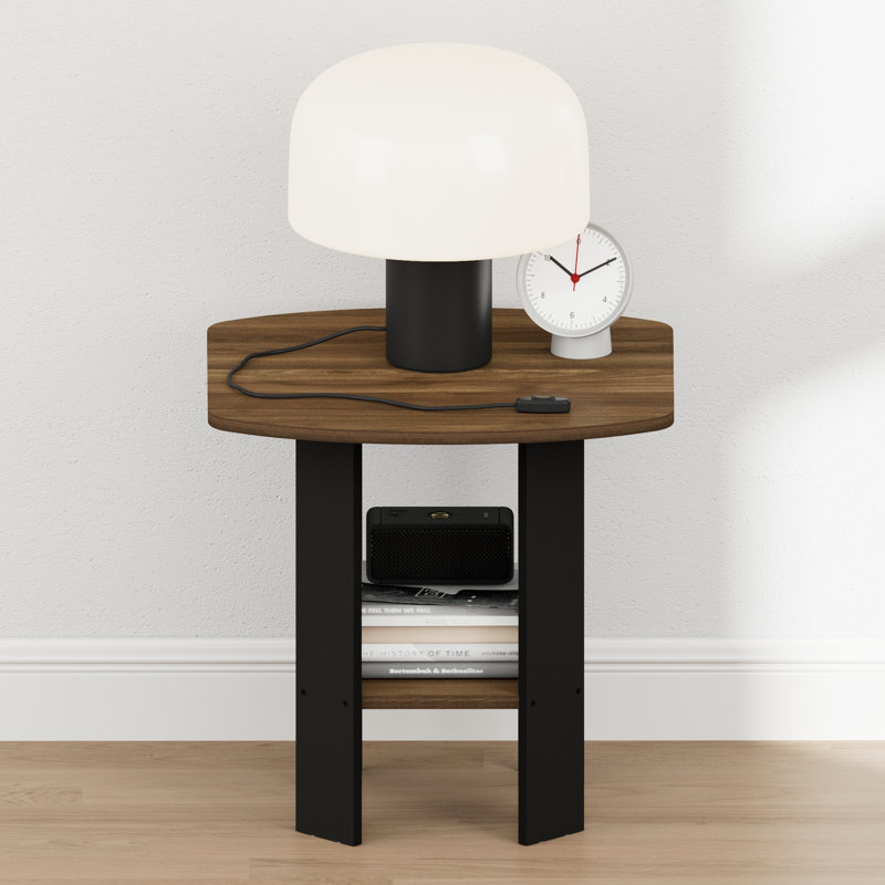 Furinno TIDUR Night Stand, 2-Tier Open Shelf Design Nightstand with Storage Shelf, Round Corner Bedside Table, End Table, Side Table, for Bedroom, Closet, Living Room, Columbia Walnut