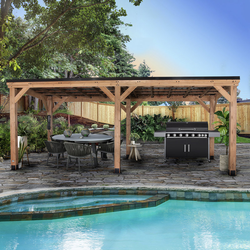 Arcadia 20' x 9.5' Cedar Wood Outdoor Gazebo with Steel Roof