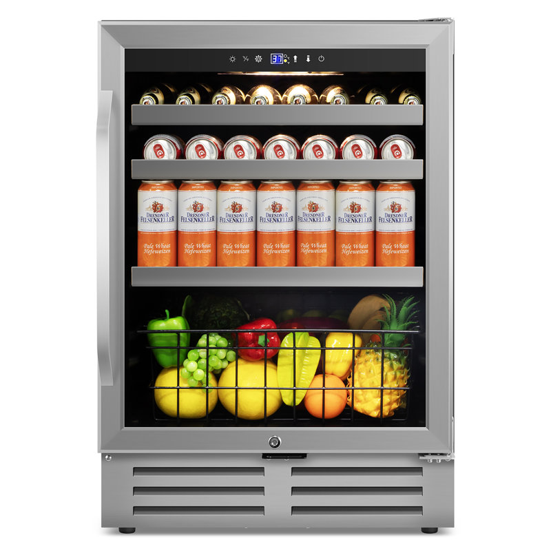 Réfrigérateur à boissons 24 po sous le comptoir, capacité de 180 canettes, réfrigérateur à bière encastré de 24 po de largeur avec porte en verre et panier en métal