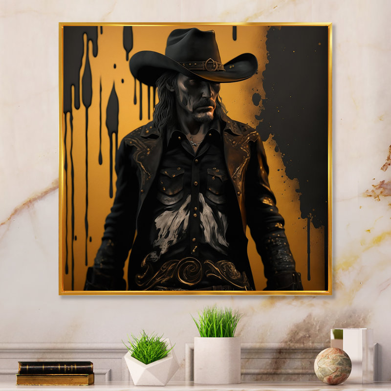 Western Cowboy I - art mural occidental, H 30 po x l 30 po x P 1 po, Toile avec cadre flottant or