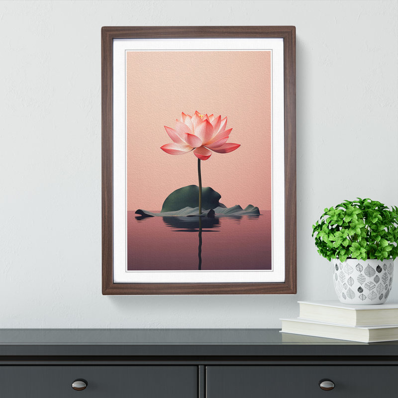 Lotus Flower Minimalism 1 Piece Single Picture Frame Wall Art, 46cm H x 34cm W x 2cm D, Walnut