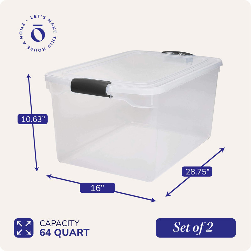 Homz Multipurpose Stackable Storage Bin with Latching Lids, 64, Gray