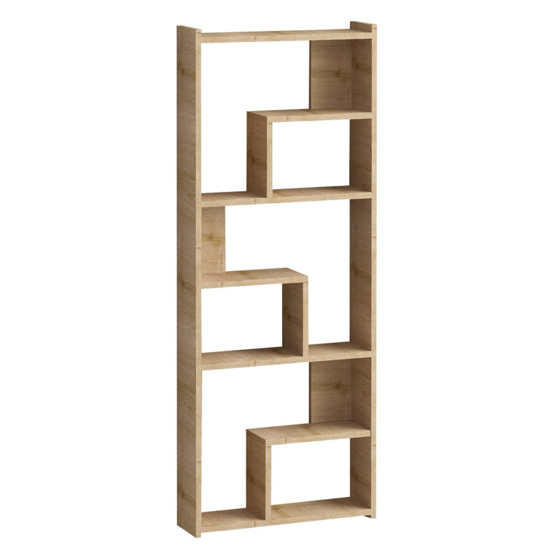 Modern Oak Bookshelf, 60 x 59.1 x 5.9 inches | 100% Melamine Coated Particle Board, Thickness: 0.7 inches | Numerous Shelves for Maximum Storage | Elegant Solid Color Design for Home or Office