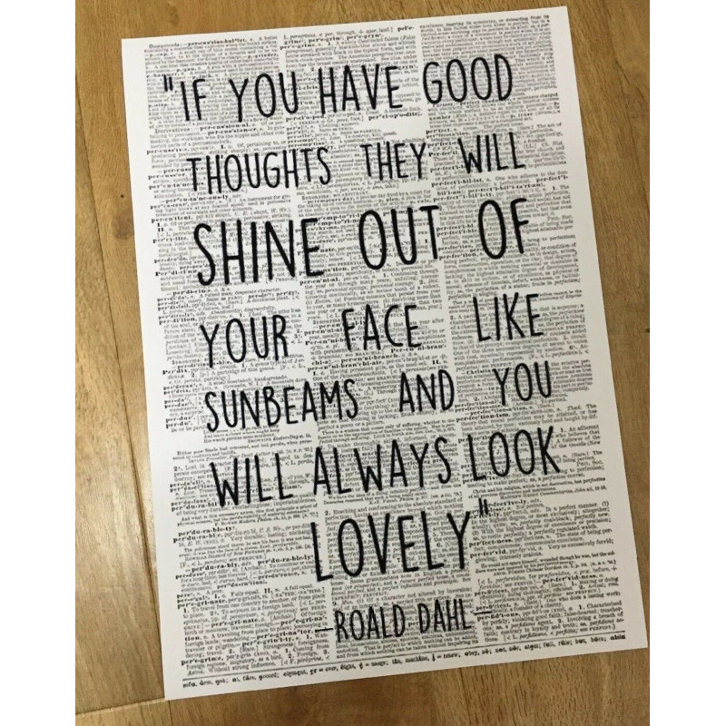 A3 Roald Dahl Print Vintage Dictionary Wall Art - Good Thoughts Quote - Roald Dahl Book Twits Quote
