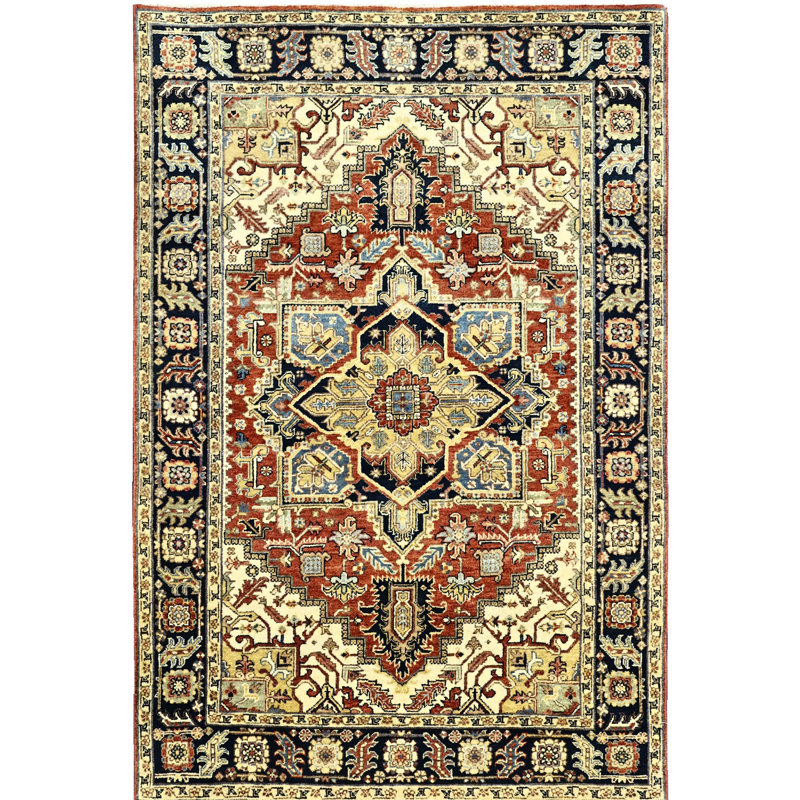 Tapis rectangulaire en laine noué à la main 4 pi x 6 pi Rectangle