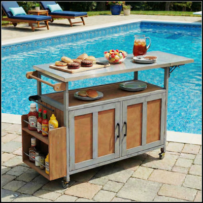 Îlot de cuisine pliable pour l'extérieur avec roulettes verrouillables, rangement et porte-serviettes pour le patio et l'extérieur