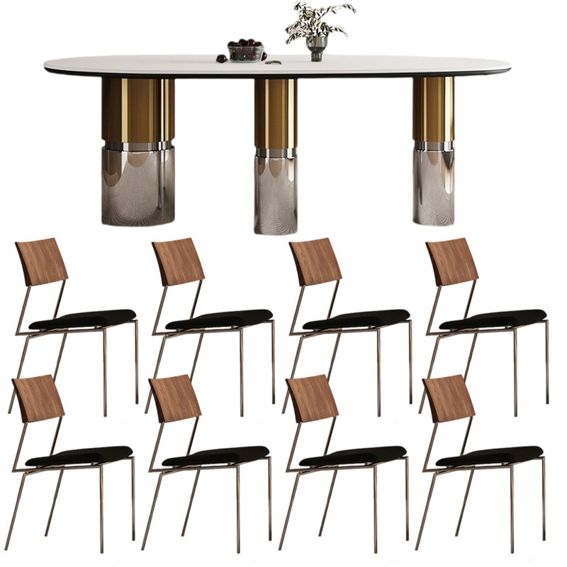 Light luxury modern high-end dining table sets, 29.5"H x 86.6"L x 43.3"W