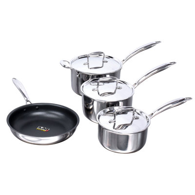 Buckingham Triply Stainless Steel 4pc Saucepan & Non Stick Frying Pan Set