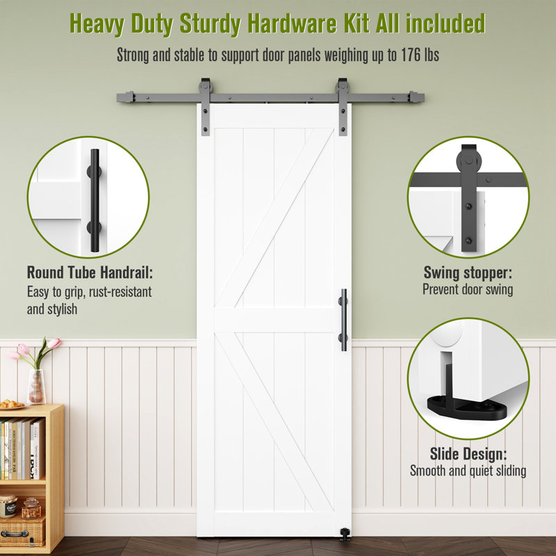 30 X 84 MDF White K-Shape Latticework Barn Door With Full Set Hardware (Includes Complete Slide Kit And Door Handle)