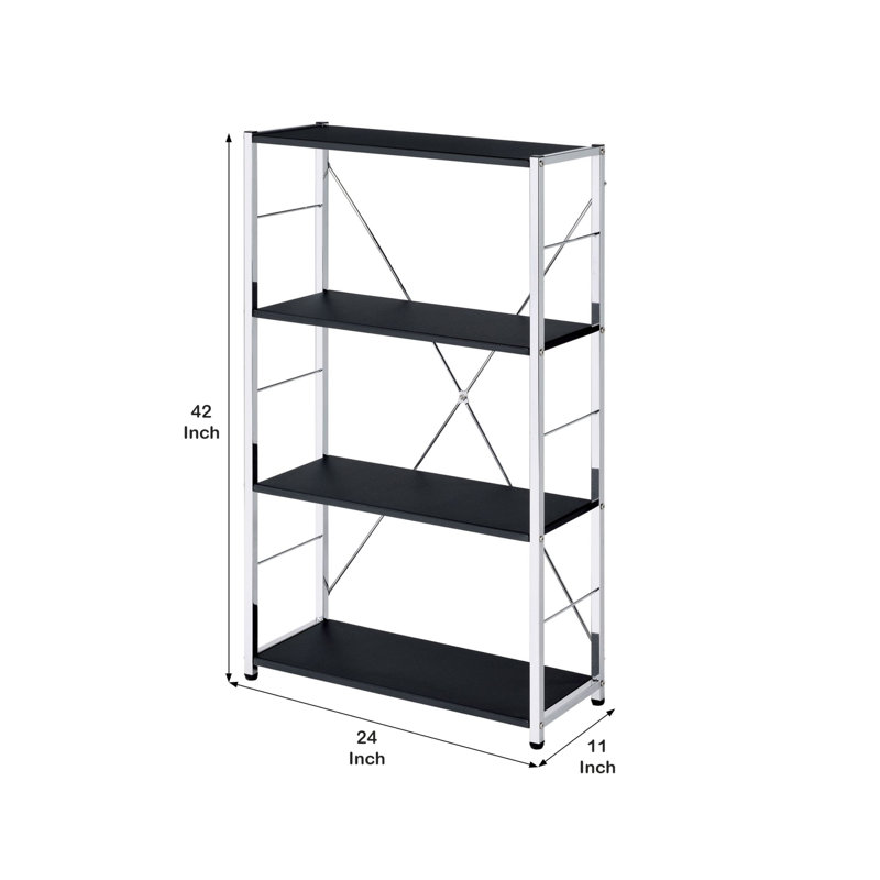 Tennos 3-Shelf Rectangular Bookshelf, Black/Chrome, (5 Shelves) 42" H x 24" W x 11" D