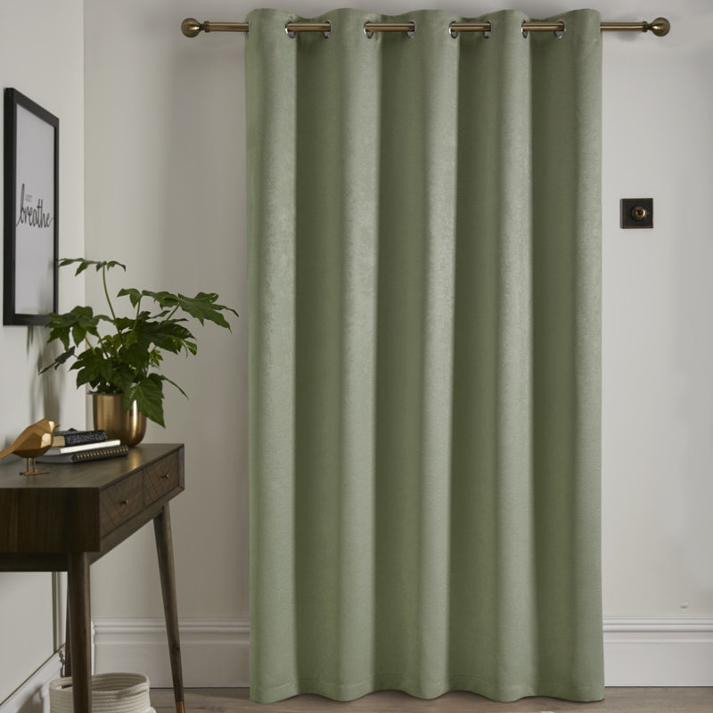Strata Semi Sheer Door Curtain Single Panel, Green