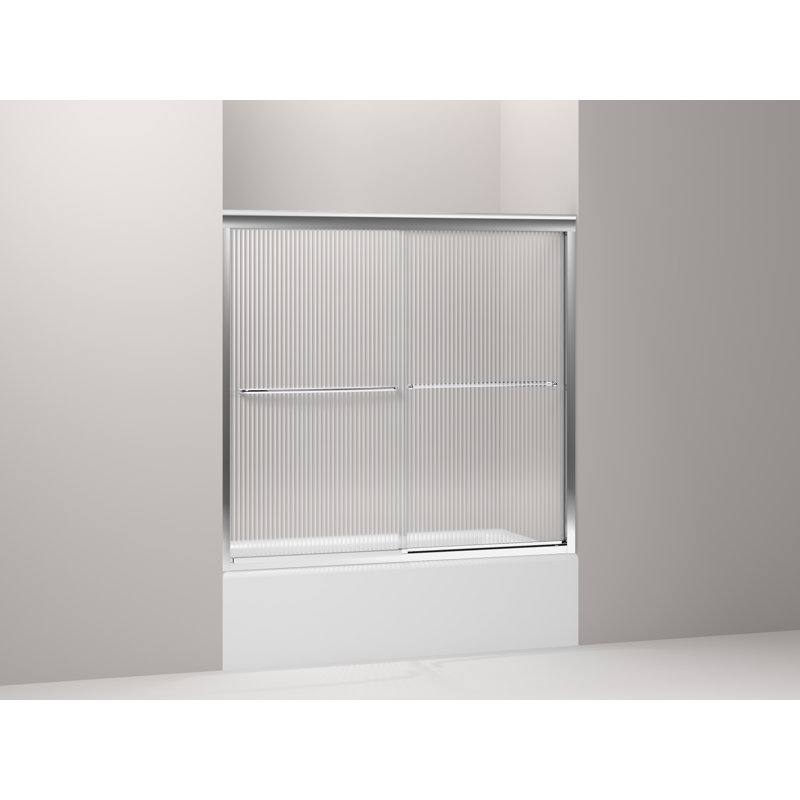 Fluence Frameless Bypass Sliding Shower Door, Falling Lines, Bright Polished Silver, 70.31" x 47.63"