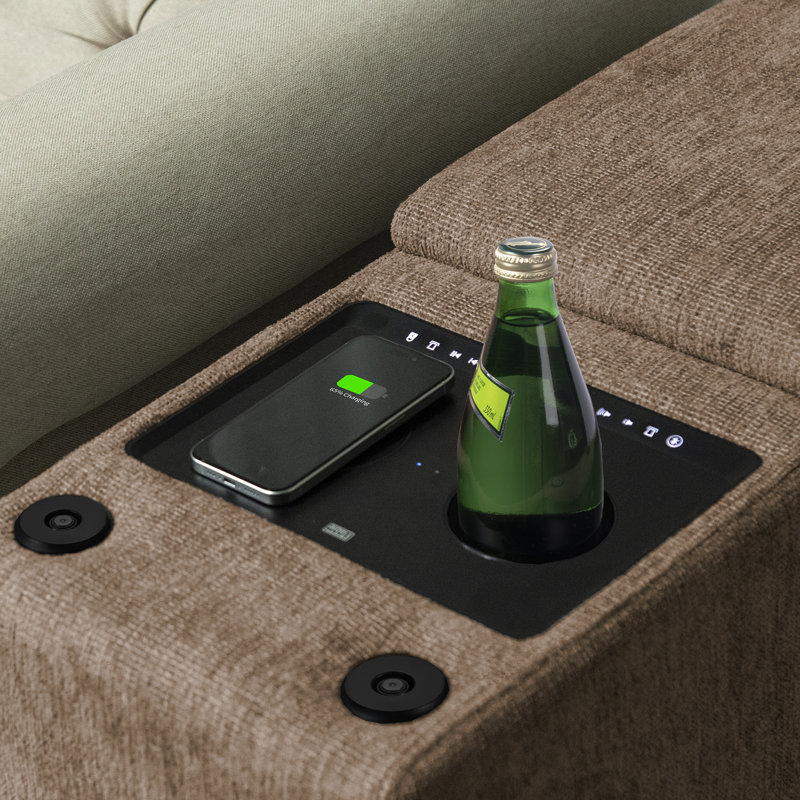 30.1" Wide Home Theater Configurable Seating with Cup Holder,Wireless and Built-in Outlets, Latte