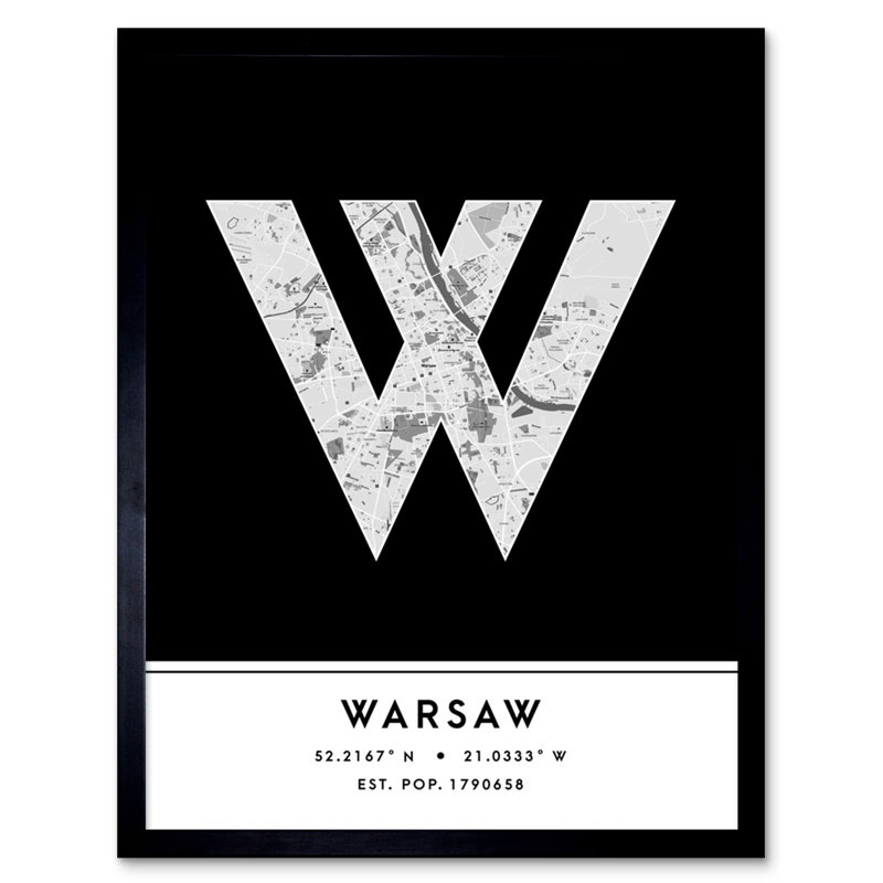 Warsaw City Map Warsaw Black & White - Single Picture Frame Typography
