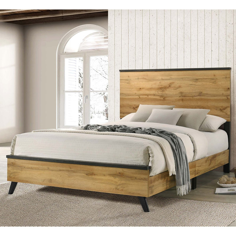 Lit à panneaux Modern Farmhouse avec grain de bois rustique, Très grand lit