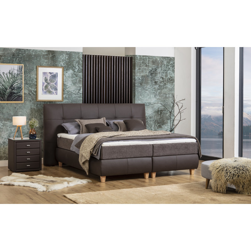 Boxspring Bed Loana with Topper, Brown, 180 x 200 cm, H2 - approx. 60 to 80kg