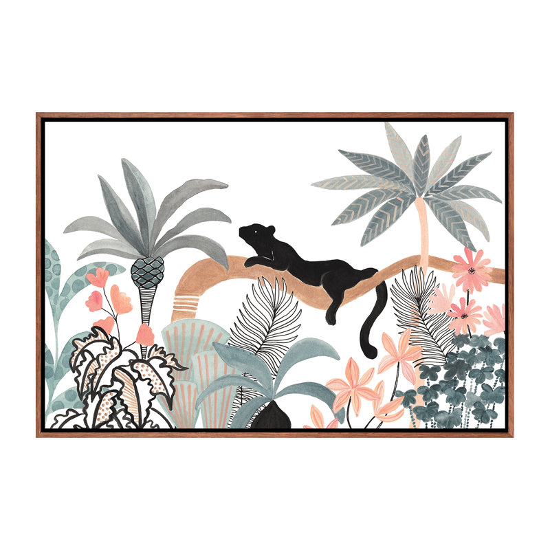 Jaguar dans la jungle, H 18 po x l 26 po x P 1,5 po, Toile avec cadre en bois classique