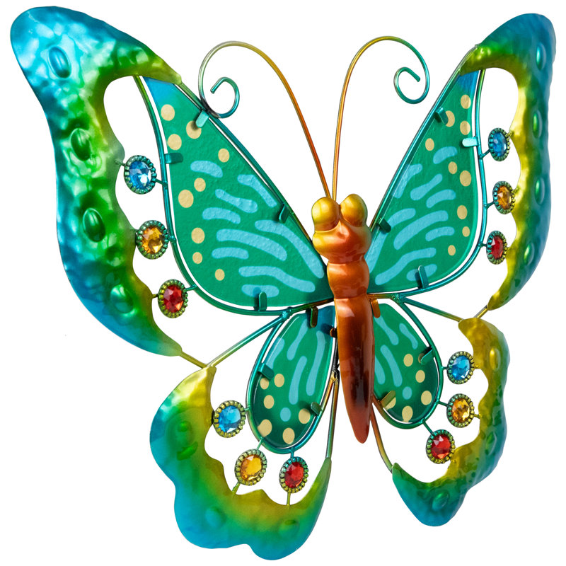 Décoration murale de jardin papillon vert en métal
