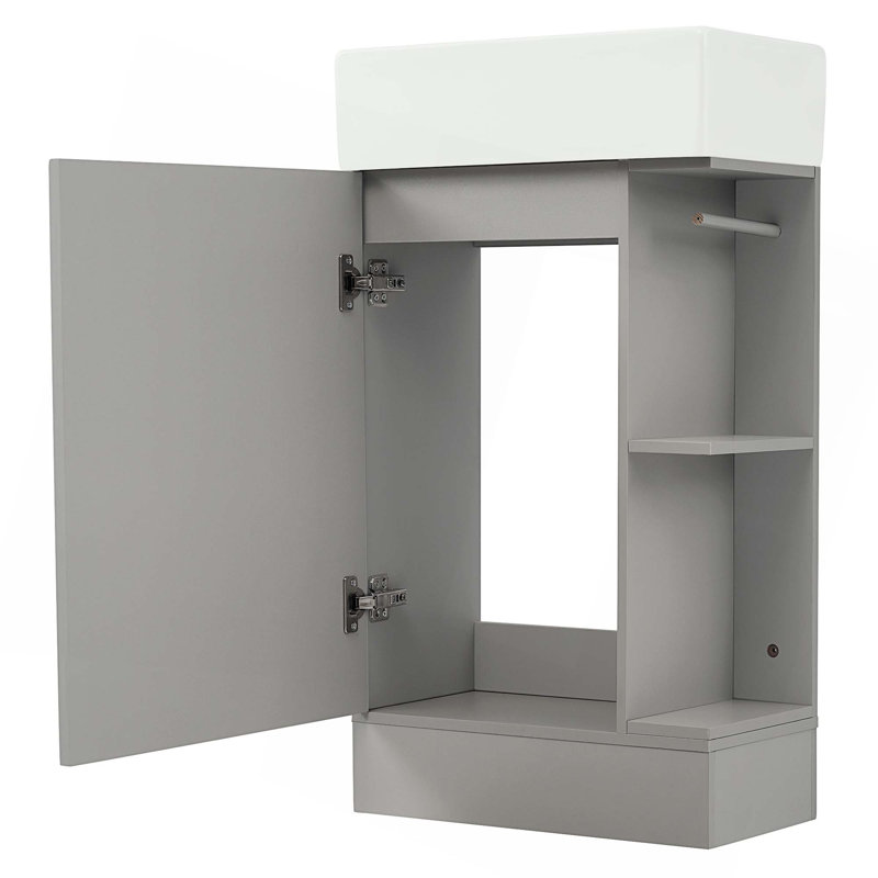 Meuble-lavabo 18,6 po avec lavabo, meuble-lavabo avec tablette à deux niveaux, orienté vers la gauche ou vers la droite, Gris