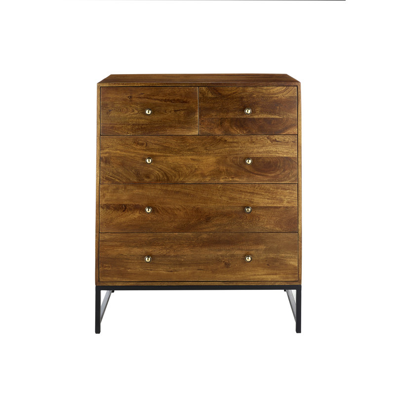 Lovilia Solid Wood 90cm W 5 - Drawer Chest of Drawers, Dark Oak
