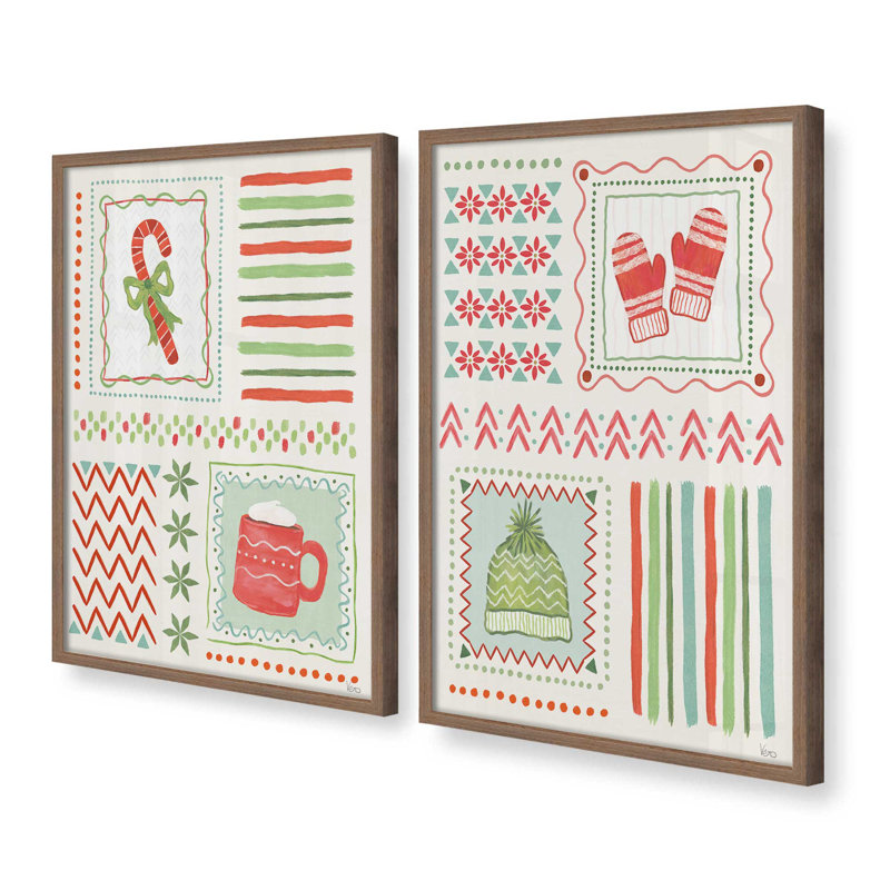 Cozy Winter Patchwork, ensemble de 2 reproductions d'art, Noyer, 20 po x 16 po