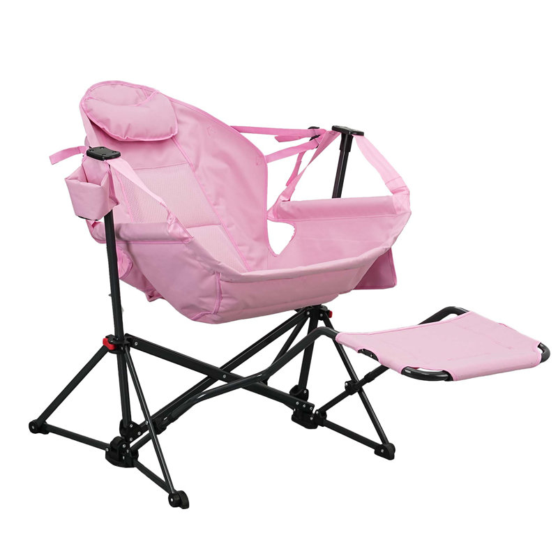 Hammock Camping Chair with Detachable Footrest and Storage Bag, Pink
