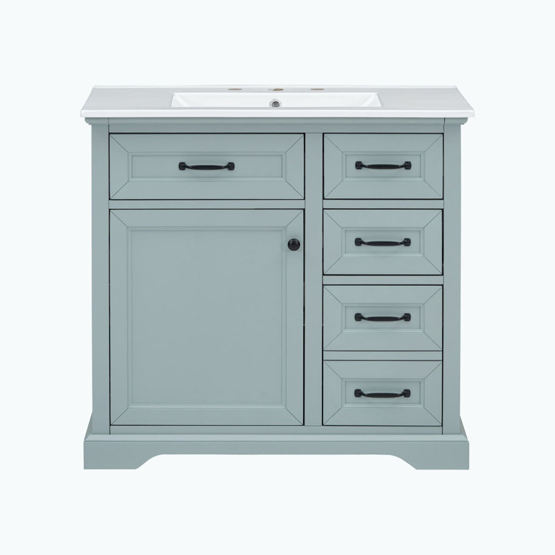 Bathroom Vanity with Sink, Functional Drawer, Door Shelf, Gray