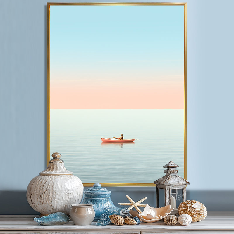 Coastal Calm Pink Kayak Photo sur toile, H 32 po x l 16 po x P 1 po, Cadre flottant doré