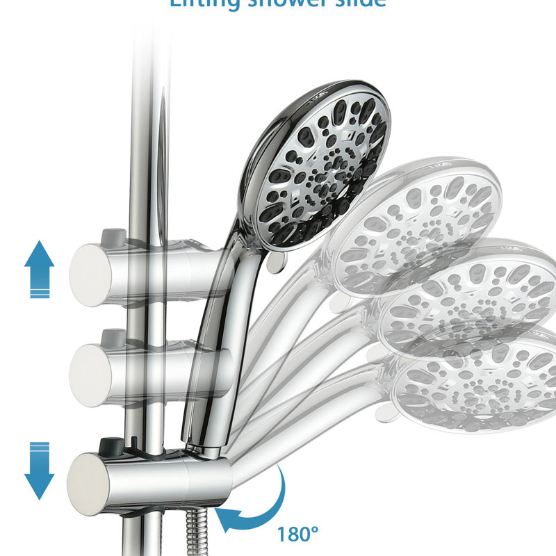 5 Inch Rain Shower & 7 Handheld With 26" Adjustable Slide Rail, Fast Setup, 1.8Gpm , Brushed Nickel Look, Stainless Steel System, Alloy Head, Nozzles, 7 Spray Modes 7-Spray Bar, No Drilling