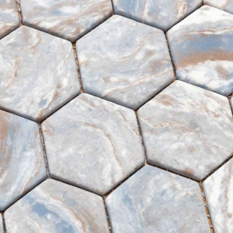 Recycled 1.88" x 1.88" Glass Honeycomb Mosaic Wall  Tile, Ocean