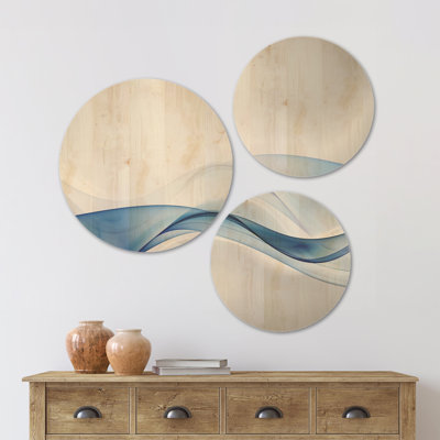 Designart '3D Wave Of Water Splash' Abstract Wood Wall Art Set Of 3 Circles