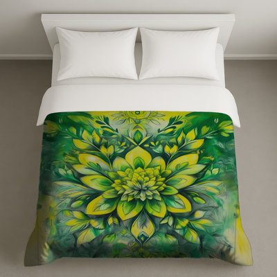 Yellow Green Floral Illustration Duvet Covers