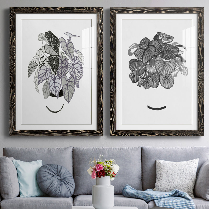 B&W d'intérieur plante I - ensemble de 2 reproductions de dessins, H 43,5 po x l 31,5 po x P 1 po, Papier encadré noir