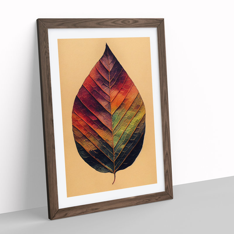 Leaf Painted - Single Picture Frame Painting, 64cm H x 46cm W x 2cm D, Walnut