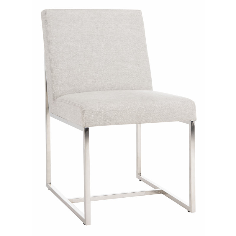 Transitional Grey and White Linen Upholstered Parsons Side Chair