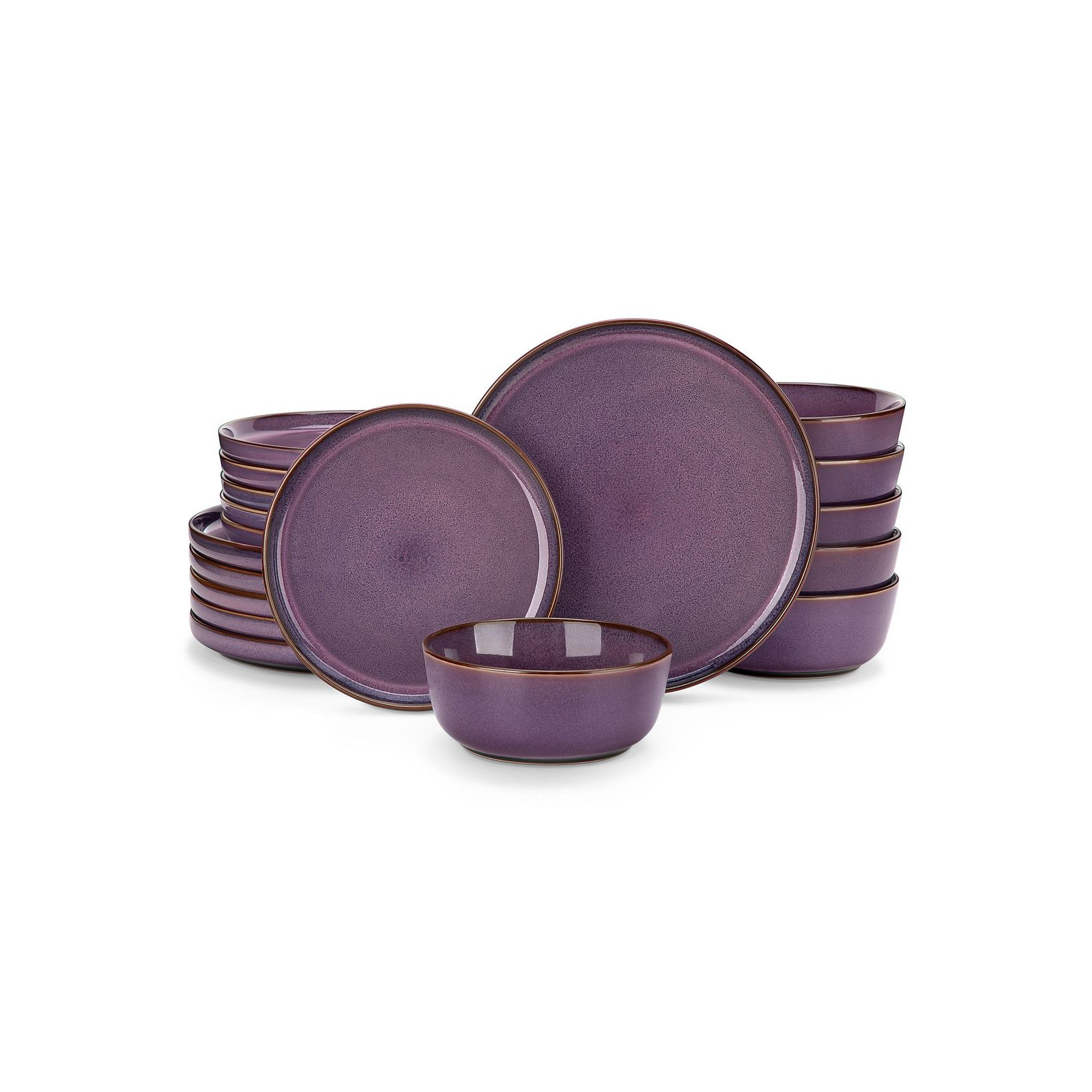  18 Piece Green Ceramic Dinnerware Set for 6,Kiln-Fired Plates,Dessert Plates&Bowls, Purple