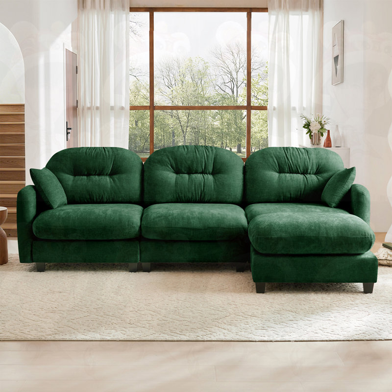 Canapé modulaire 3 places avec 1 repose-pieds, H 36,6 po x l 107 po x P 59,5 po, 3, Vert