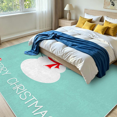 Red Machine Washable,Merry Christmas Candy Cane Snowman Indoor Area Rug