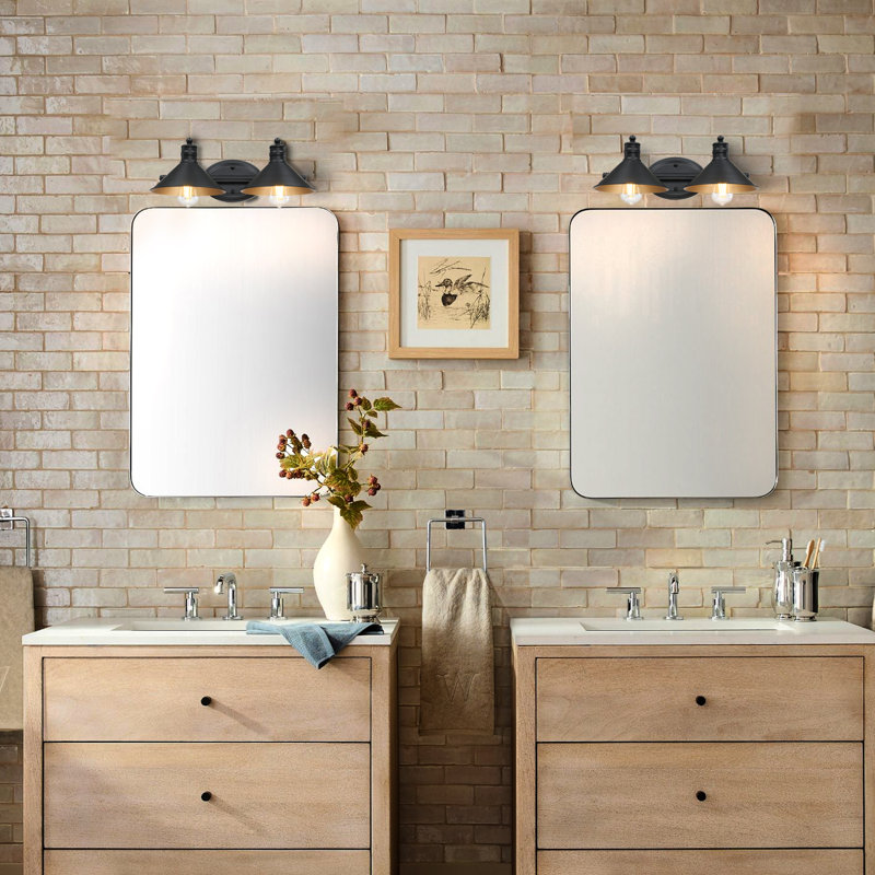 Éclairage pour salle de bain 2 lumières 17,38 po avec fini noir mat et peinture dorée à l'intérieur, Deux lumières