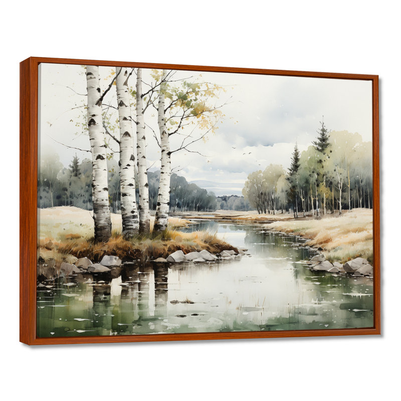 Birch Woods Birch Haven - Art mural de bouleau, H 16 po x l 32 po x P 1 po, Cadre flottant brun